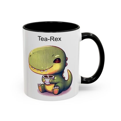 Tea-Rex Accent Coffee Mug — Cute Dinosaur Tea Pun Mug (11/15 oz)