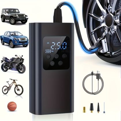 Portable Air Compressor Tire Inflator with Digital Display & One- Operation - Wireless Fast Inflation Suitable for Car,, Motorcycle Tires - Compact Air Pump for -the- Inflation (No Emergency Power)