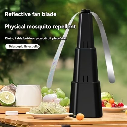 MOMMED Retractable Fly Repellent Fan - Indoor/Outdoor insect Fan with Swivel Blades, Bug Repellent System (No Chemicals), Portable for camping, Picnic, - Durable ABS Plastic, Sleek Black Design, & Easy Use
